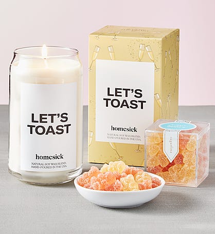 Let’s Toast Candle by Homesick With Sugarfina Gummies 